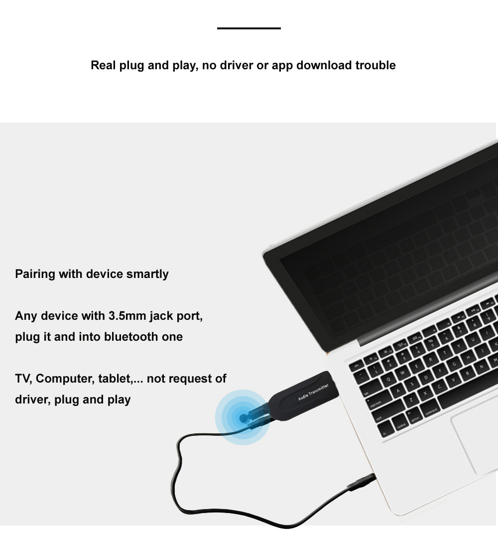 B5 Wireless Bluetooth Audio Transmitter ASR8670 Chip Noise Cancellation - Black