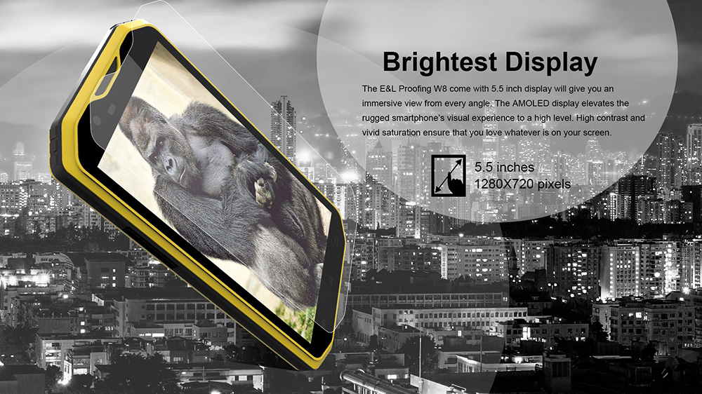 [HK Stock]E&L W8 5.5 Inch IP68 Waterproof 4G LTE Smartphone Corning Gorilla Glass 3 Screen MTK6735 Octa Core 2GB 16GB 8.0MP Cam Android 6.0 3000mAh - Black