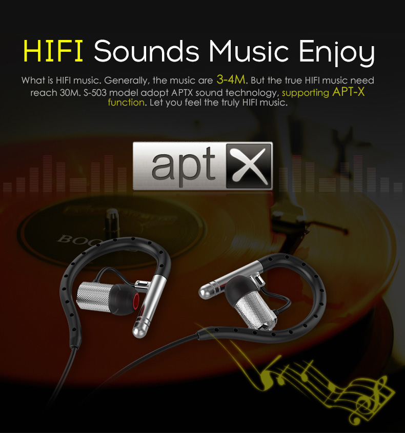 Yuer S503 Wireless Bluetooth Headphones with Mic Noise Reduction Stereo Sound APT-X Earphones - Black