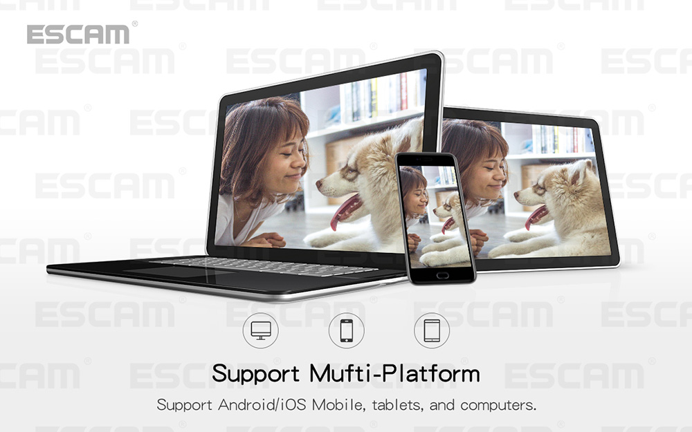 ESCAM QF007 WiFi IP Camera 1MP 720P IR Alarm Pan/Tilt ONVIF Motion Detection Night Vision Security Camera -Black