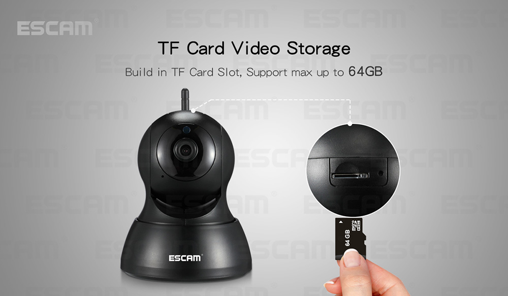 ESCAM QF007 WiFi IP Camera 1MP 720P IR Alarm Pan/Tilt ONVIF Motion Detection Night Vision Security Camera -Black