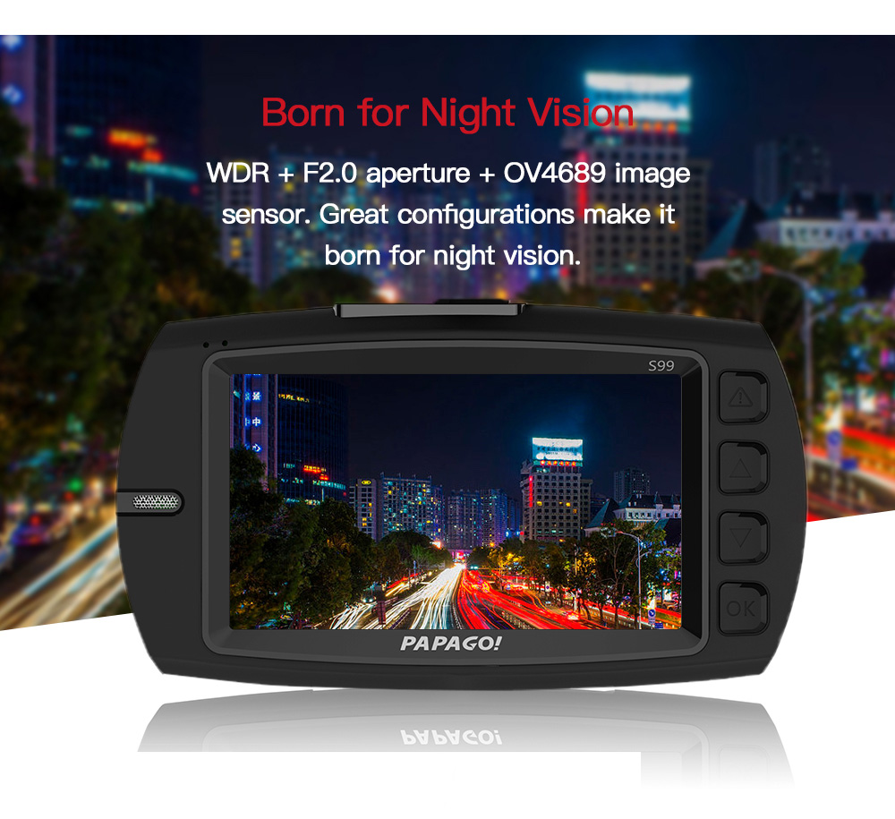 PAPAGO S99 1440P 2.7 inch Car DVR Dash Cam PPG8031 Video Recorder 178 Degree Angle Lens with WD - Black