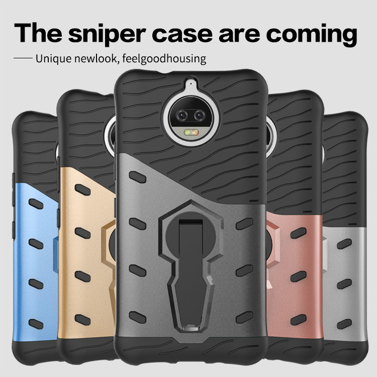 Black Moto G5S Plus Case Armour Series Protective Phone Case 360 Degree Rotating Bracket Stand Cover