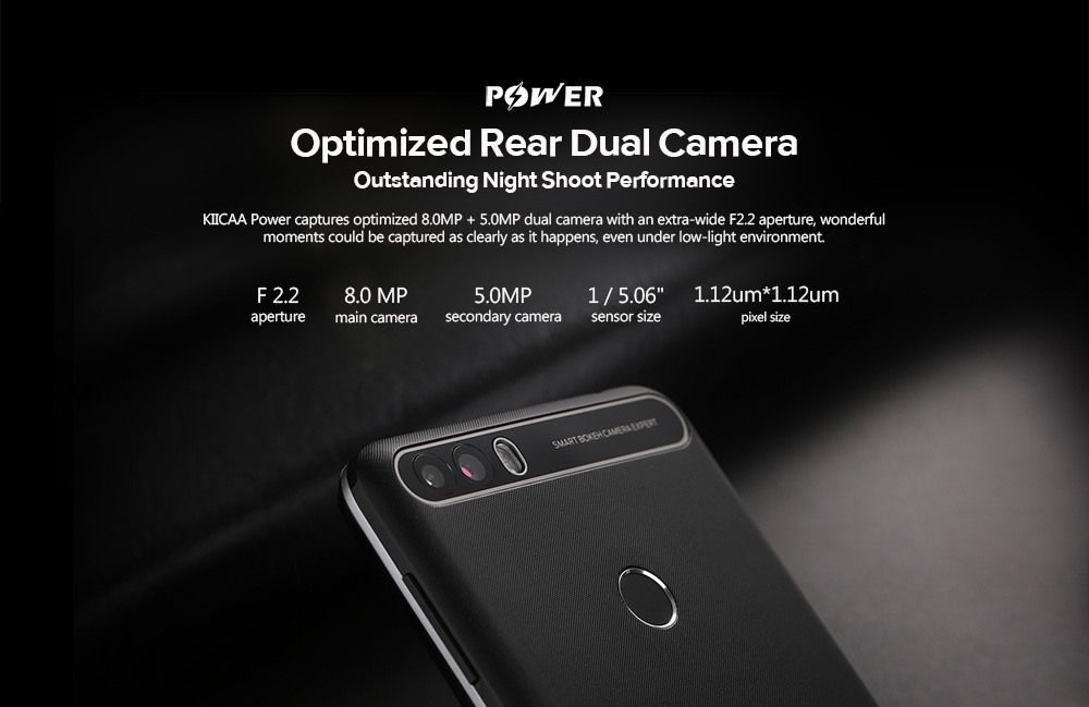 [HK Stock]LEAGOO KIICAA Power 5.0 Inch Smartphone Dual Rear Camera HD Screen MTK6580A 2GB 16GB Android 7.0 4000mAh Touch ID - Black