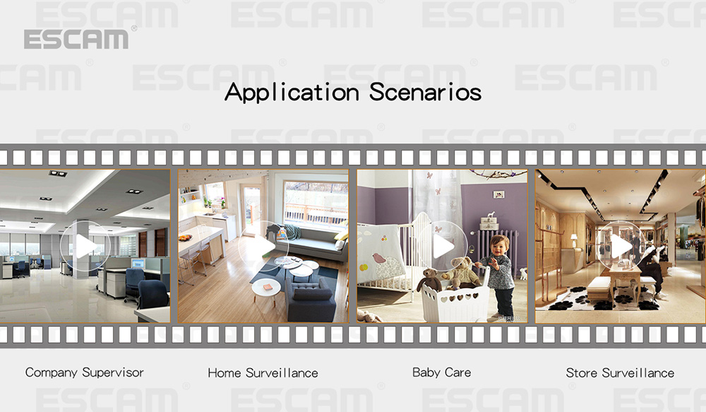 ESCAM QF007 WiFi IP Camera 1MP 720P IR Alarm Pan/Tilt ONVIF Motion Detection Night Vision Security Camera -Black