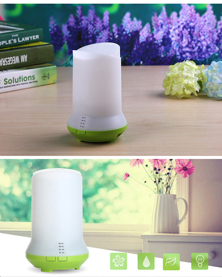 Mini Ultrasonic Air Humidifier 3 in 1 Humidifier Aromatherapy Machine LED Light USB Chargeable 80ML -Green