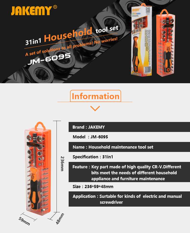 JAKEMY JM-6095 33 in 1 Screwdriver Set Disassembled Repair Tool for Household Phones PC Repairing