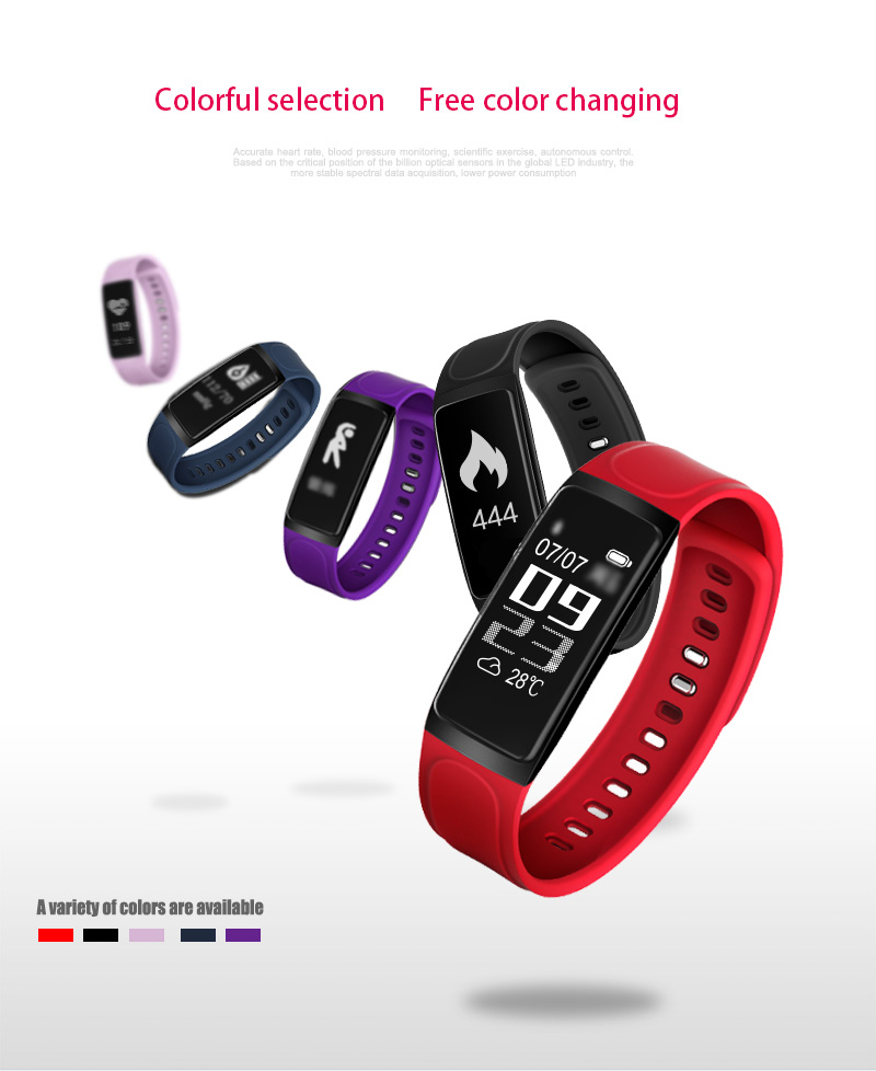 C7S Smart Band 0.96 Inch OLED Screen Heart Rate Blood Pressure Monitor IP67 Water Resistance Compatible with iOS Android Smartphones - Red