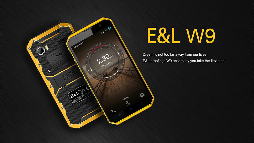 [HK Stock]E&L W9 6.0 Inch IP68 Waterproof 4G LTE Smartphone 4000mAh Corning Gorilla Glass 3 MTK6735 Octa Core 2GB 16GB 8.0MP Cam Android 6.0 - Black