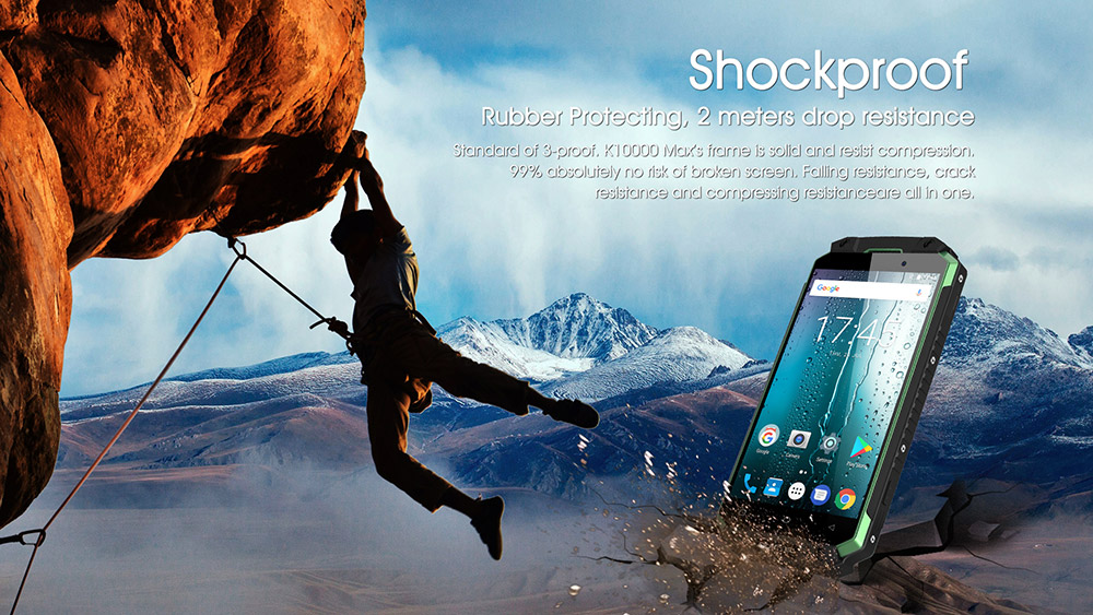 [HK Stock]OUKITEL K10000 MAX 5.5 Inch IP68 Waterproof Smartphone 10000mAh Corning Gorilla Glass FHD Screen 16.0MP Cam 3GB 32GB MT6753 Octa Core Android 7.0 Touch ID Type-C Fast Charge - Green