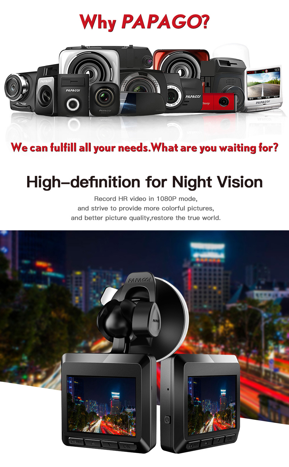 PAPAGO Gosafe 388mini 1080P Car DVR 2.0" LCD Screen 142 Degree Wide Angle Dashboard Camera with G-Sensor WDR Parking Monitor - Black