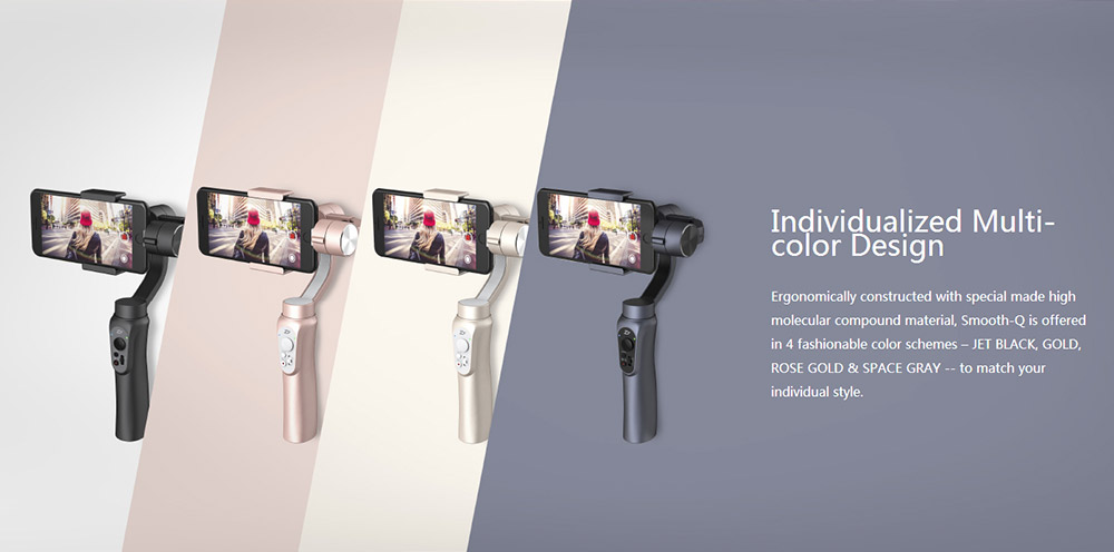 Zhiyun Smooth Q 3-Axis Handheld Brushless Gimbal for Smartphone within 6.0 Inch GoPro Hero3/4/5 - Jet Black