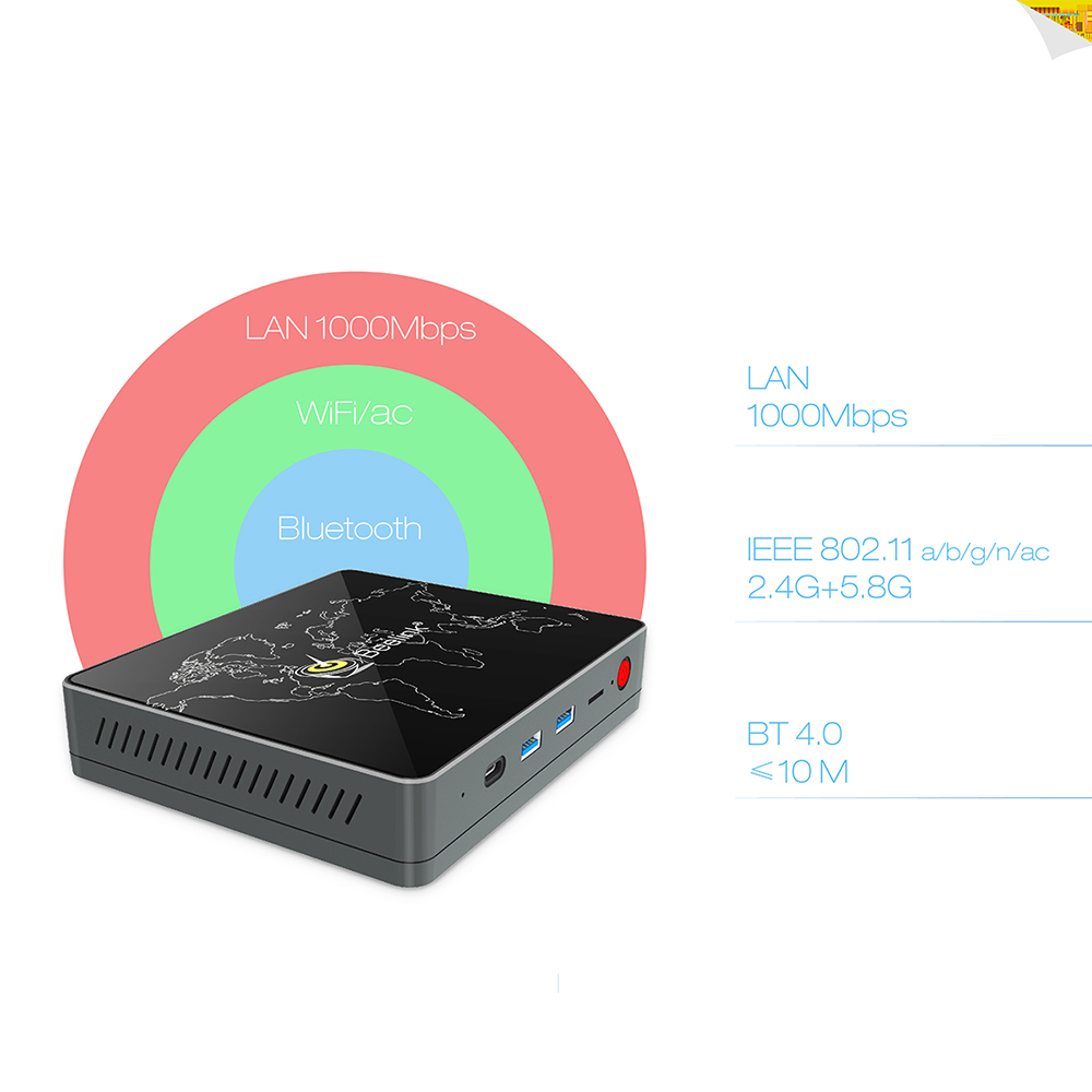 Beelink S1 Licensed Windows 10 64Bit MINI PC Intel Apollo Lake N3450 4GB/64GB 2.4G/5.8G WIFI Bluetooth Gigabit LAN HDMI - Black