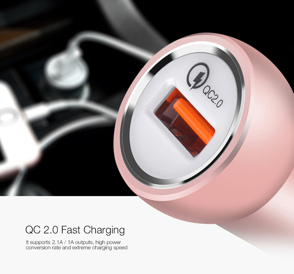 HOCO Z4 Quick Charge 2.0 Single USB Port Smart Car Charger Adapter Multi-Protections for Universal Phones - Pink