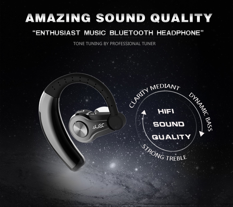 Yuer T9 Single Buiseness Bluetooth Headphone Earbud Noise Reduction Hands-free Music Talking Control - Black