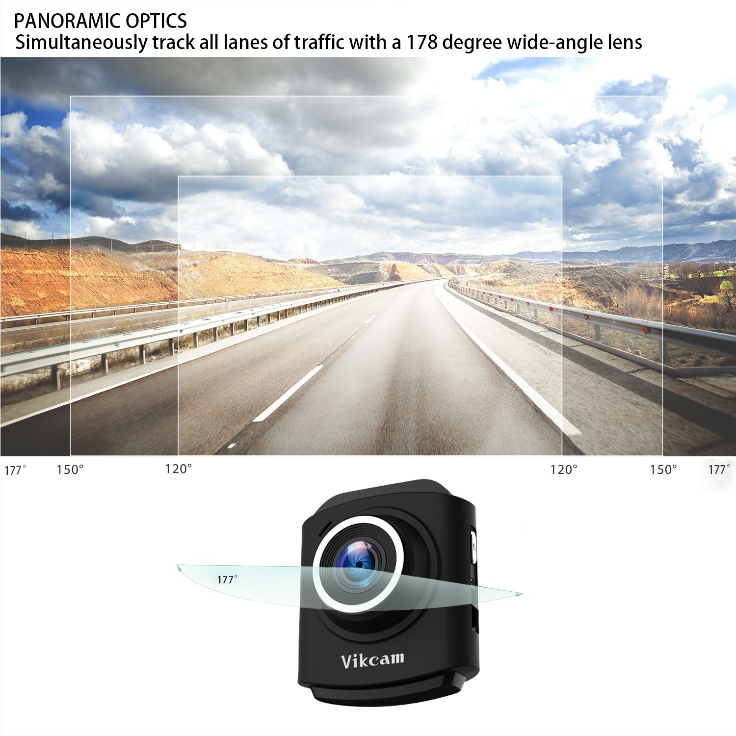[HK Stock] Vikcam DR60 Car DVR Ambarella A12A25 Sony IMX323 2.0 Inch TFT Dashcam 177 Degree Wide View Angle G-sensor HDR Function 1920*1080 30fps - Black