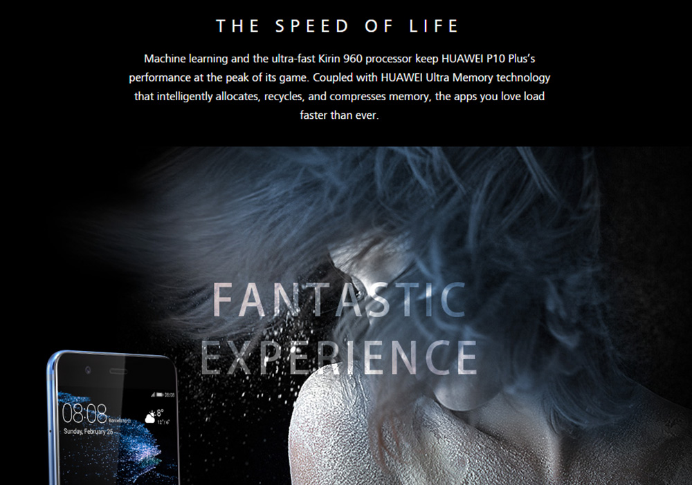 Huawei P10 Plus 5.5 Inch Smartphone WQHD Screen 6GB 64GB Kirin 960 Octa Core 20.0MP Cam Android 7.0 NFC Dual Rear Camera IR Remote Control Super Charge - Black