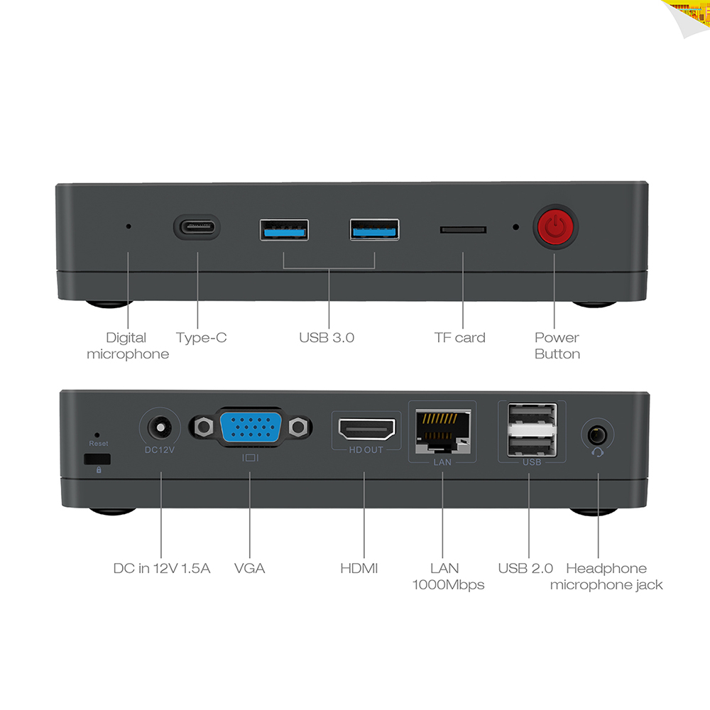 Beelink S1 Licensed Windows 10 64Bit MINI PC Intel Apollo Lake N3450 4GB/64GB 2.4G/5.8G WIFI Bluetooth Gigabit LAN HDMI - Black