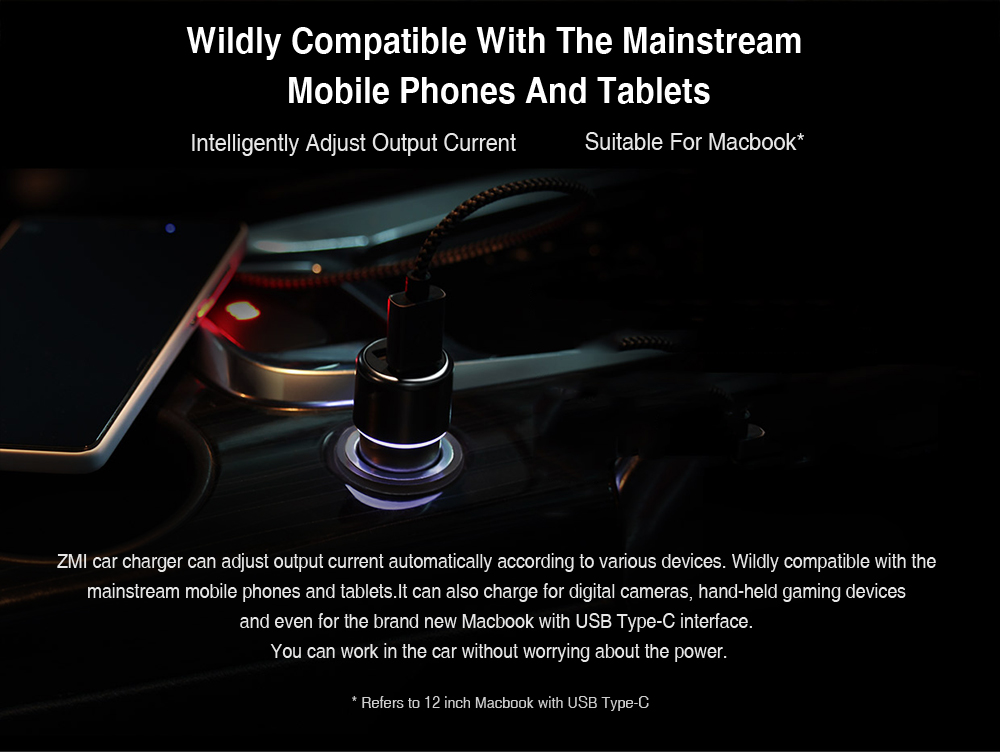 Xiaomi ZMI QC3.0 USB Car Charger 2.4A Fast Charge Dual USB Interface -Silver