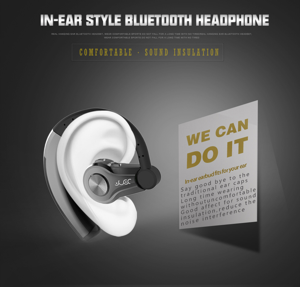 Yuer T9 Single Buiseness Bluetooth Headphone Earbud Noise Reduction Hands-free Music Talking Control - Black