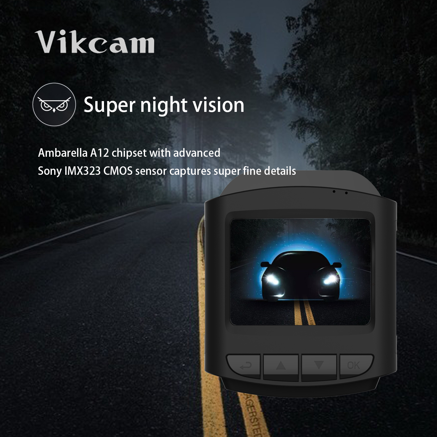 [HK Stock] Vikcam DR60 Car DVR Ambarella A12A25 Sony IMX323 2.0 Inch TFT Dashcam 177 Degree Wide View Angle G-sensor HDR Function 1920*1080 30fps - Black