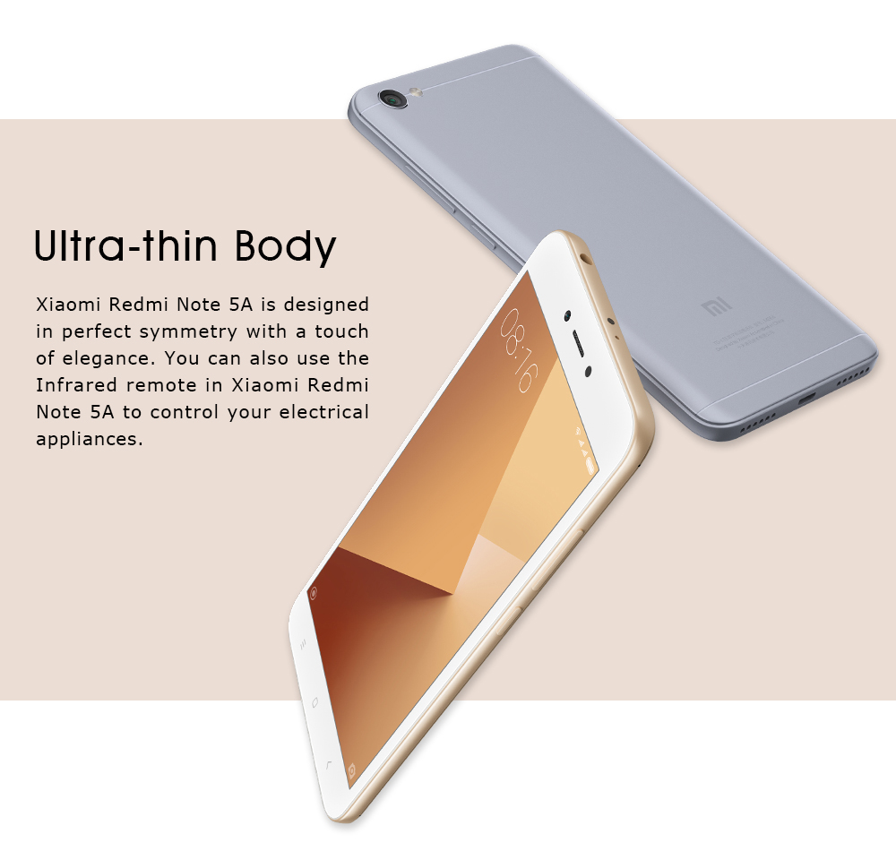 Xiaomi Redmi Note 5A 5.5 Inch 4G LTE Smartphone 2GB 16GB 13.0MP Cam Qualcomm Snapdragon 425 Quad Core Android 7.1 IR Remote Control VoLTE - Rose Gold