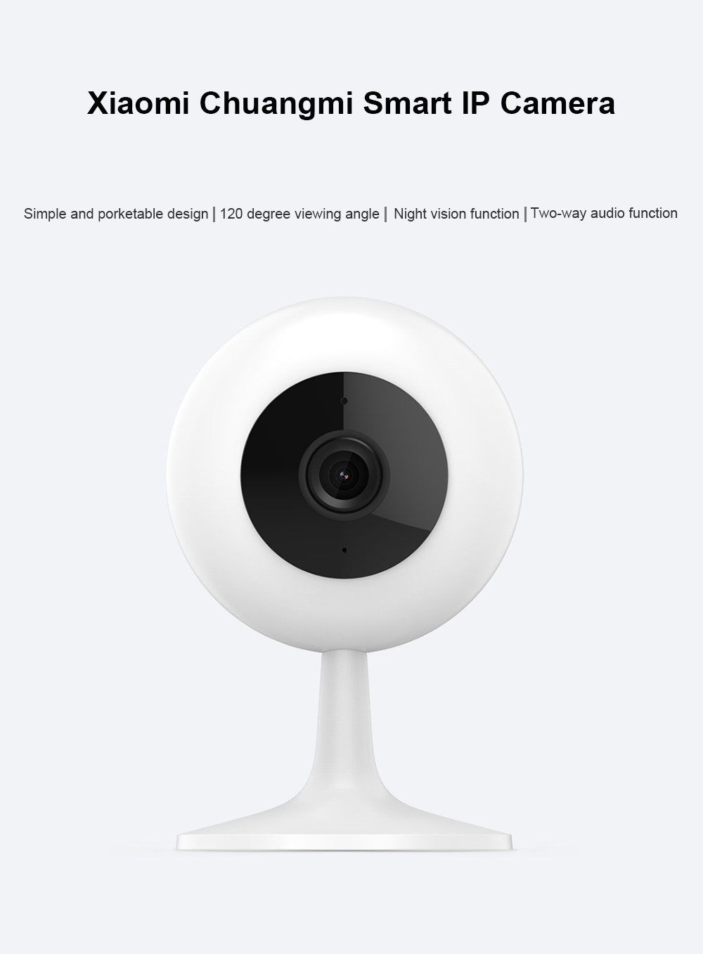 Xiaomi Chuangmi Smart 720P WiFi IP Camera 120 Degree Night Vision Two-way Audio Motion Detection -White