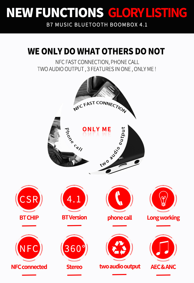 B7 Bluetooth Audio Receiver Hands-free Call NFC Noise Reduction - Black