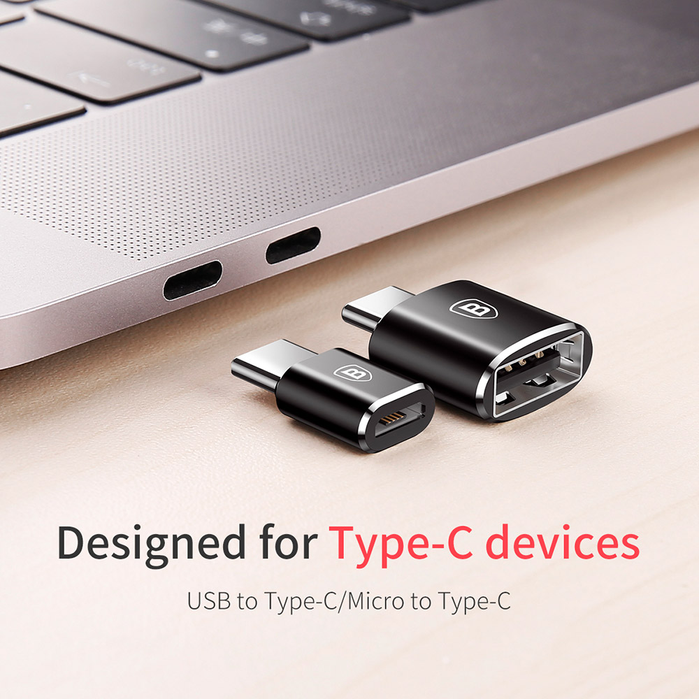 Baseus CAAOTG-01 Micro Female to Type-C Male Adapter Converter For Mobile Phone PC Tablet Notebook - Black