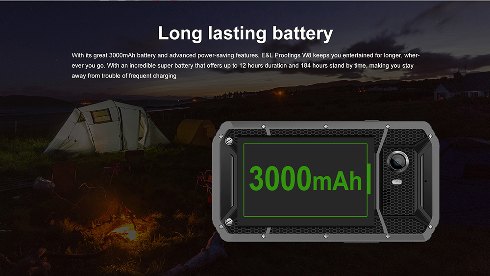 [HK Stock]E&L W8 5.5 Inch IP68 Waterproof 4G LTE Smartphone Corning Gorilla Glass 3 Screen MTK6735 Octa Core 2GB 16GB 8.0MP Cam Android 6.0 3000mAh - Black