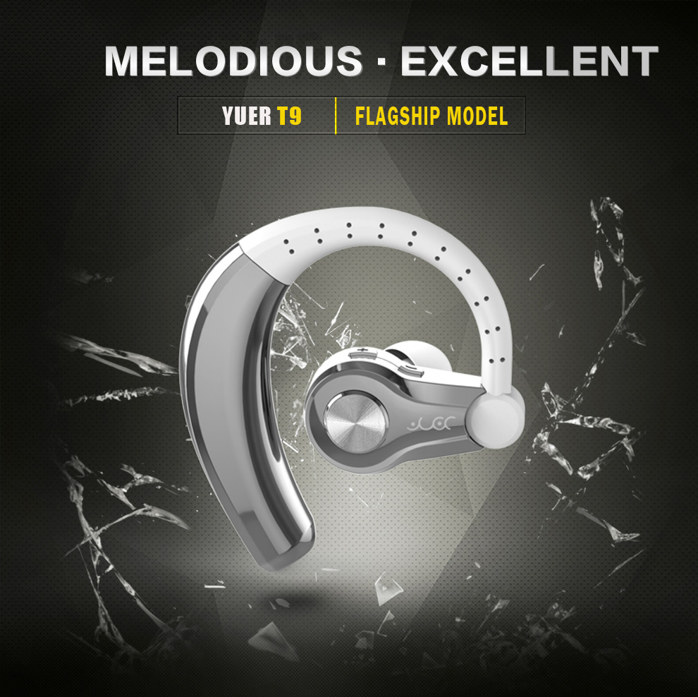 Yuer T9 Single Buiseness Bluetooth Headphone Earbud Noise Reduction Hands-free Music Talking Control - Black
