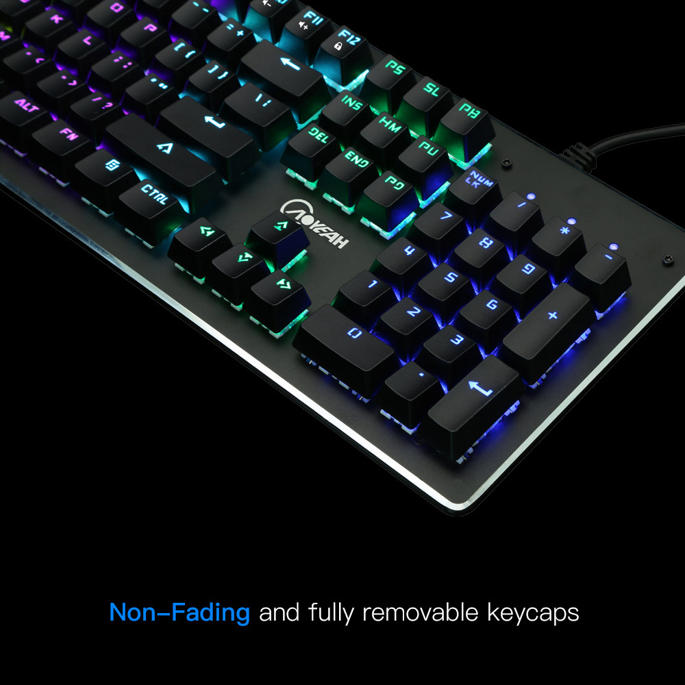 AOYECH K100 104key Wired Gaming Mechanical Keyboard Blue Switch LED Backlit - RED