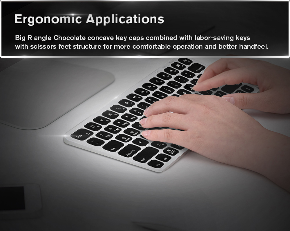 VORKE K2 Aluminum Wireless Bluetooth Ultra-thin Backlit Keyboard for iOS Android Windows MacOS - Black+Silver