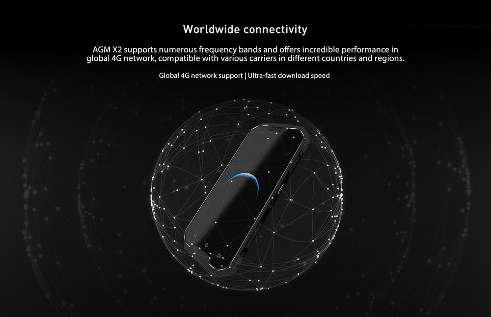 AGM X2 5.5 Inch IP68 Waterproof 4G LTE Smartphone 6GB 64GB Qualcomm Snapdragon 653 Octa Core Android 7.1 Four Cameras Touch ID - Black