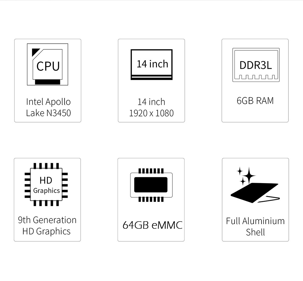 Jumper EZbook 3L Pro 14" Business Laptop Windows 10 Intel Apollo Lake N3450 6GB RAM 64GB eMMC FHD Display Dual Band Wifi USB 3.0 1080P - Silver
