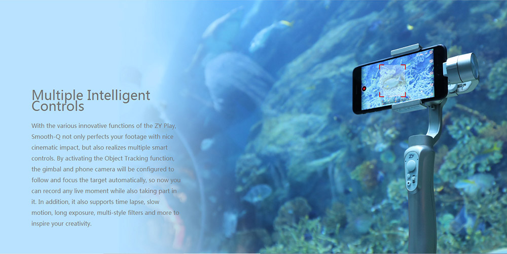 Zhiyun Smooth Q 3-Axis Handheld Brushless Gimbal for Smartphone within 6.0 Inch GoPro Hero3/4/5 - Jet Black