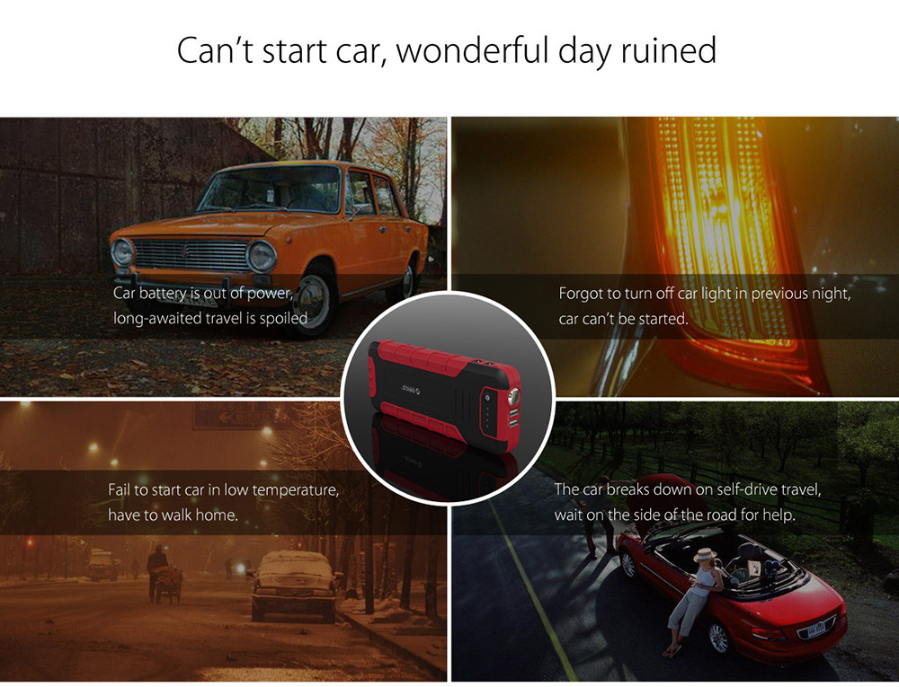 ORICO CS3 18000mAh Car Jump Starter Emergency Lighting For Diesel Gas Car Motorbike Phone Power Bank USB Charging With LED Indicator Lights - Black + Red