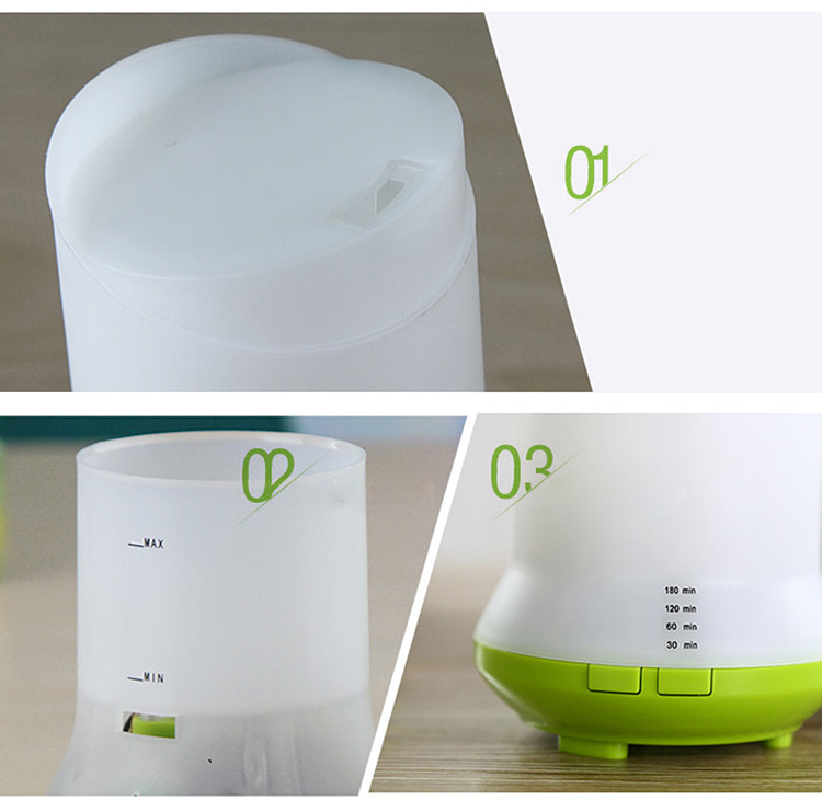 Mini Ultrasonic Air Humidifier 3 in 1 Humidifier Aromatherapy Machine LED Light USB Chargeable 80ML -Green