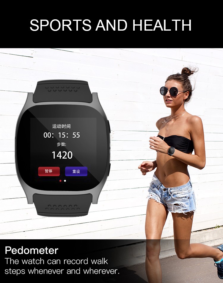 T8 Bluetooth Smart Watch Phone MTK6261D 1.54" Touch Screen TF Card Micro SIM Card LBS Locating FM Radio 0.3MP Camera - Black