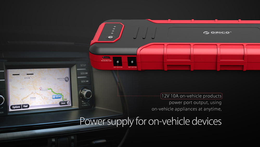 ORICO CS3 18000mAh Car Jump Starter Emergency Lighting For Diesel Gas Car Motorbike Phone Power Bank USB Charging With LED Indicator Lights - Black + Red
