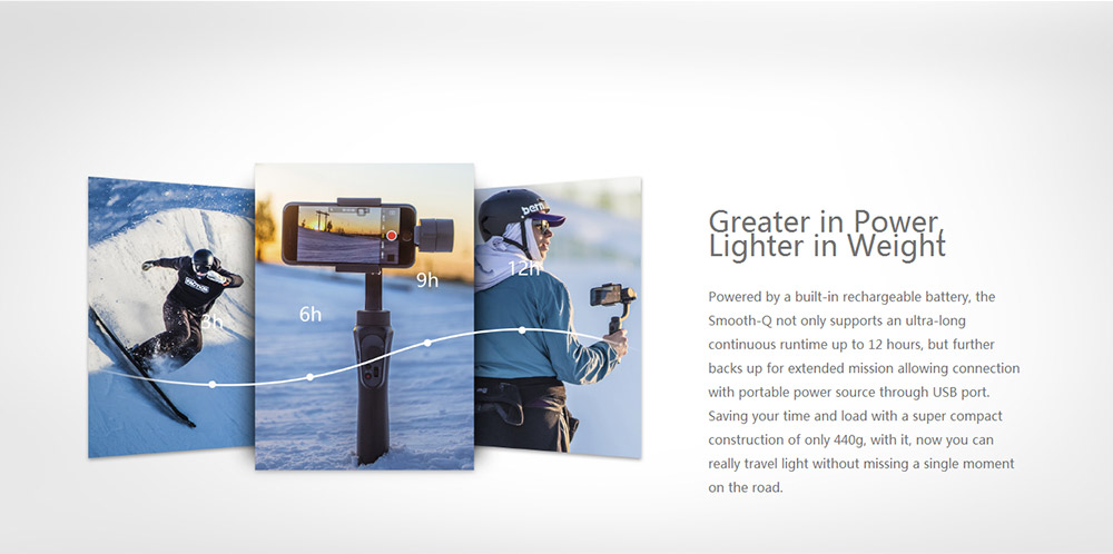 Zhiyun Smooth Q 3-Axis Handheld Brushless Gimbal for Smartphone within 6.0 Inch GoPro Hero3/4/5 - Jet Black