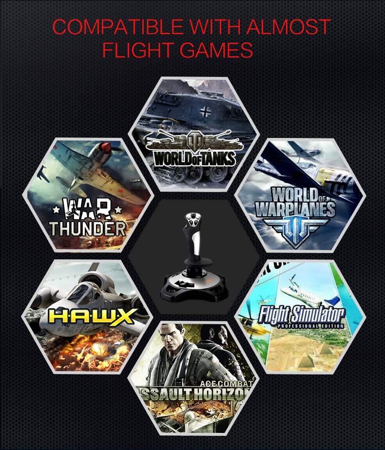 PXN-2113 Flight Joystick Advanced Version Compatible 8 Direction for Windows XP/7/8/10 - Black