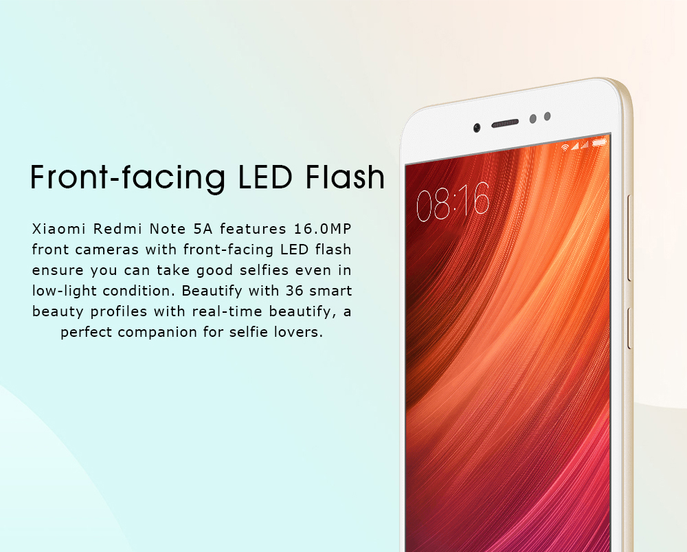 Xiaomi Redmi Note 5A 5.5 Inch  4G LTE Smartphone HD Screen 4GB 64GB 16MP+13MP Cam Snapdragon 435 Octa Core Android 7.1 IR Remote Control VoLTE Touch ID - Gold