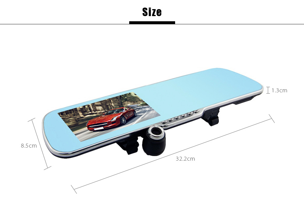 BLACKVIEW HS900A 4.3 Inch LCD Display 1080P FHD Car DVR Dashcam Video Recorder 350 Degree Wide Angle Lens with Rear View Camera - Blue+Black