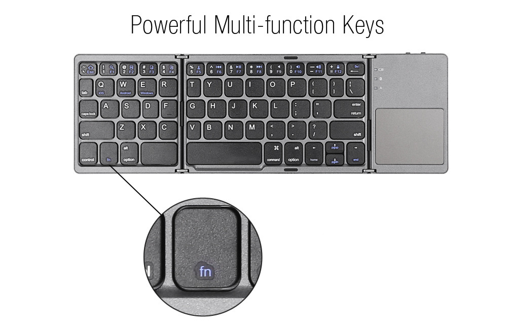 B033 Tri-fold Aluminum Wireless Bluetooth Keyboard with Touchpad for iOS Android Windows - Grey