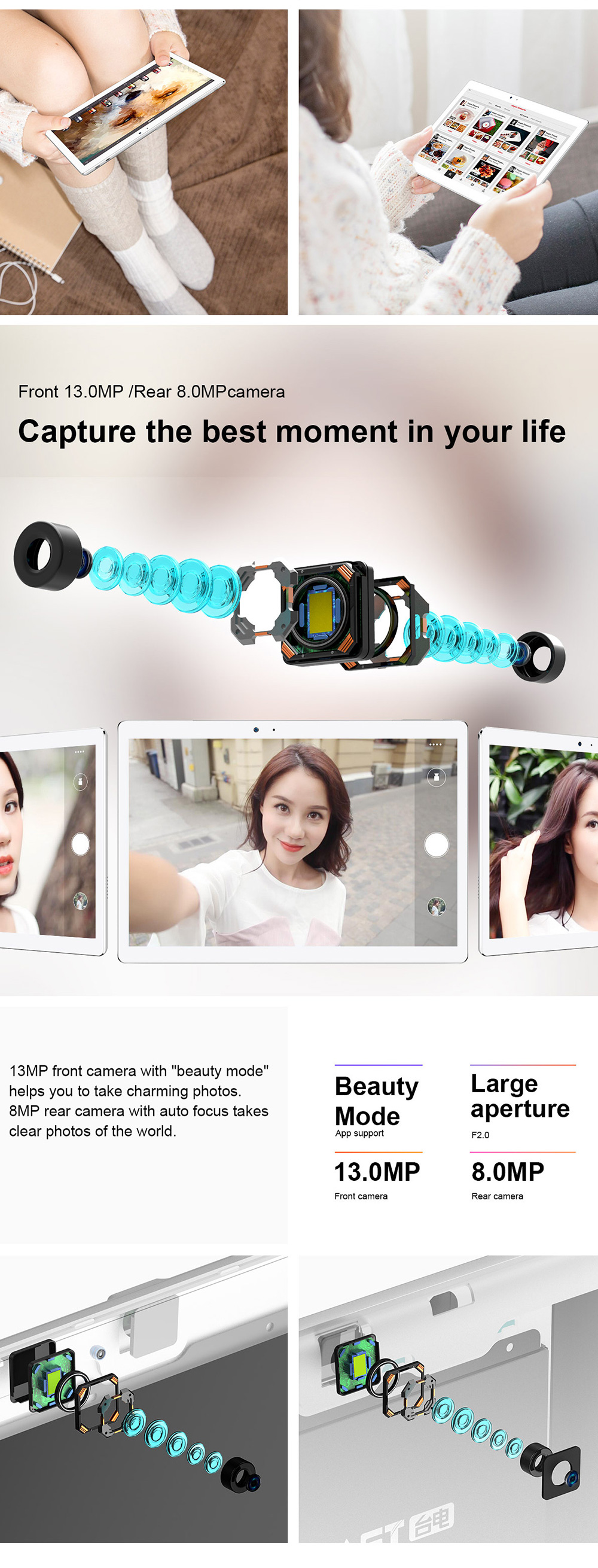 Teclast T10 10.1" Android 7.0 Tablet MediaTek MT8176 Hexa Core 2.1GHz 4GB RAM 64GB Touch ID Dual Camera Dual Band Wifi - Silver/White