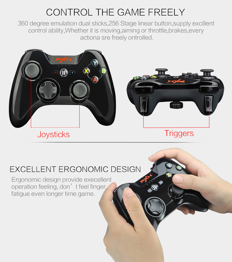 PXN-6603 Wireless Bluetooth Game Controller MFi Certified Speedy Gamepad Vibration Handle - Black
