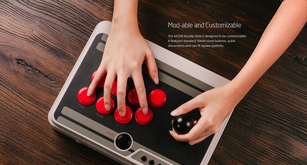 8Bitdo NES30 Arcade Stick Bluetooth USB Connection for Nintendo Switch / Android / Windows / MacOS - Gray