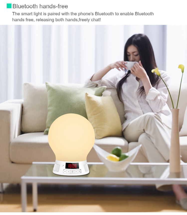 BL10T Smart LED Bluetooth Light Touch Sensor Adjustable Digital Display MP3 Music Player Night Light -White