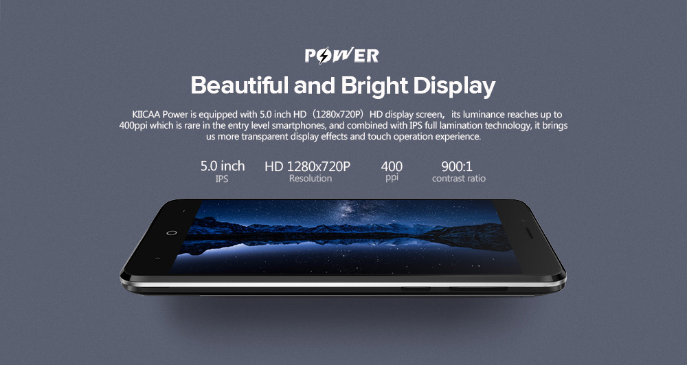 [HK Stock]LEAGOO KIICAA Power 5.0 Inch Smartphone Dual Rear Camera HD Screen MTK6580A 2GB 16GB Android 7.0 4000mAh Touch ID - Black